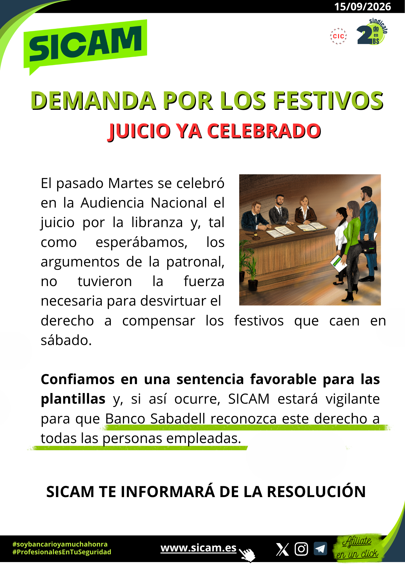 15 septiembre 2026. LIBRANZA EN FESTIVO: LISTO PARA SENTENCIA&nbsp;<br>